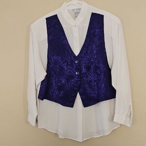 Vintage Ship'n Shore White Shirt with Purple Vest Size 10